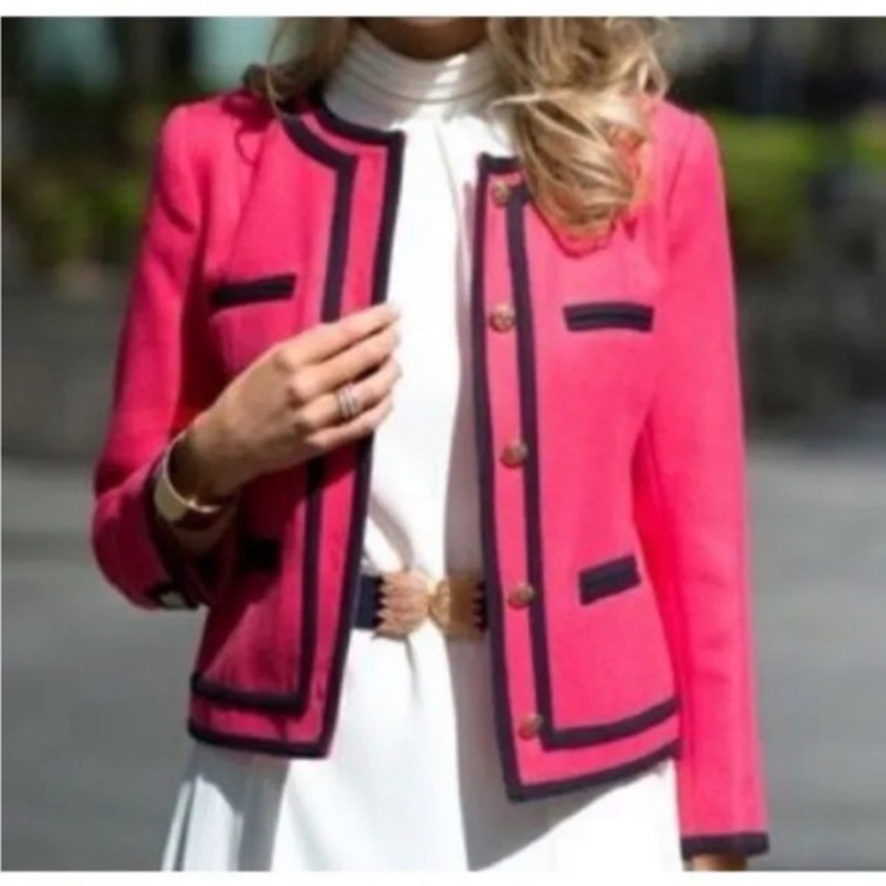 J. Crew Lady Jacket in Double Serge Wool Blazer Berry Pink size 2